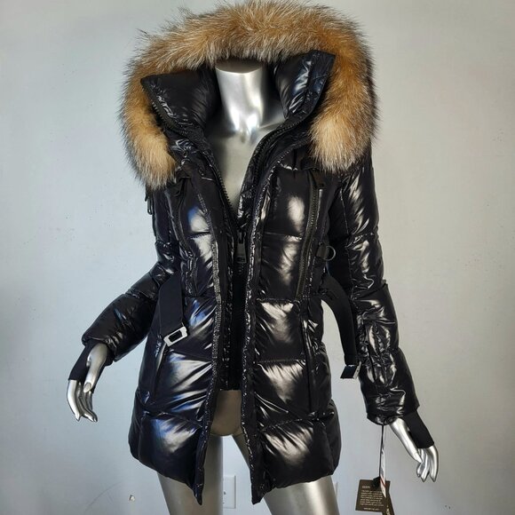 Women's winter warm Black Puffer Jacket with Fur Trim - Picture 17 of 17